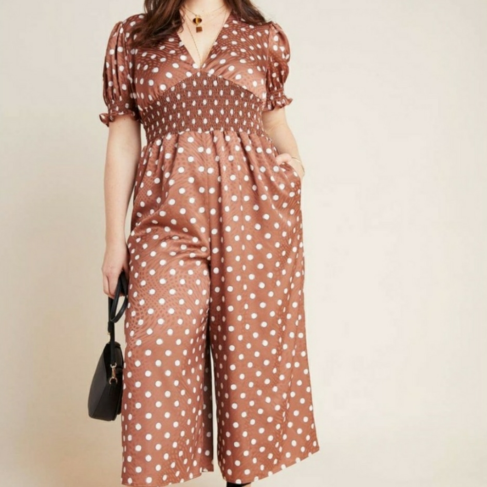 Anthropologie Lavinia Polka Dot Plus Jumpsuit